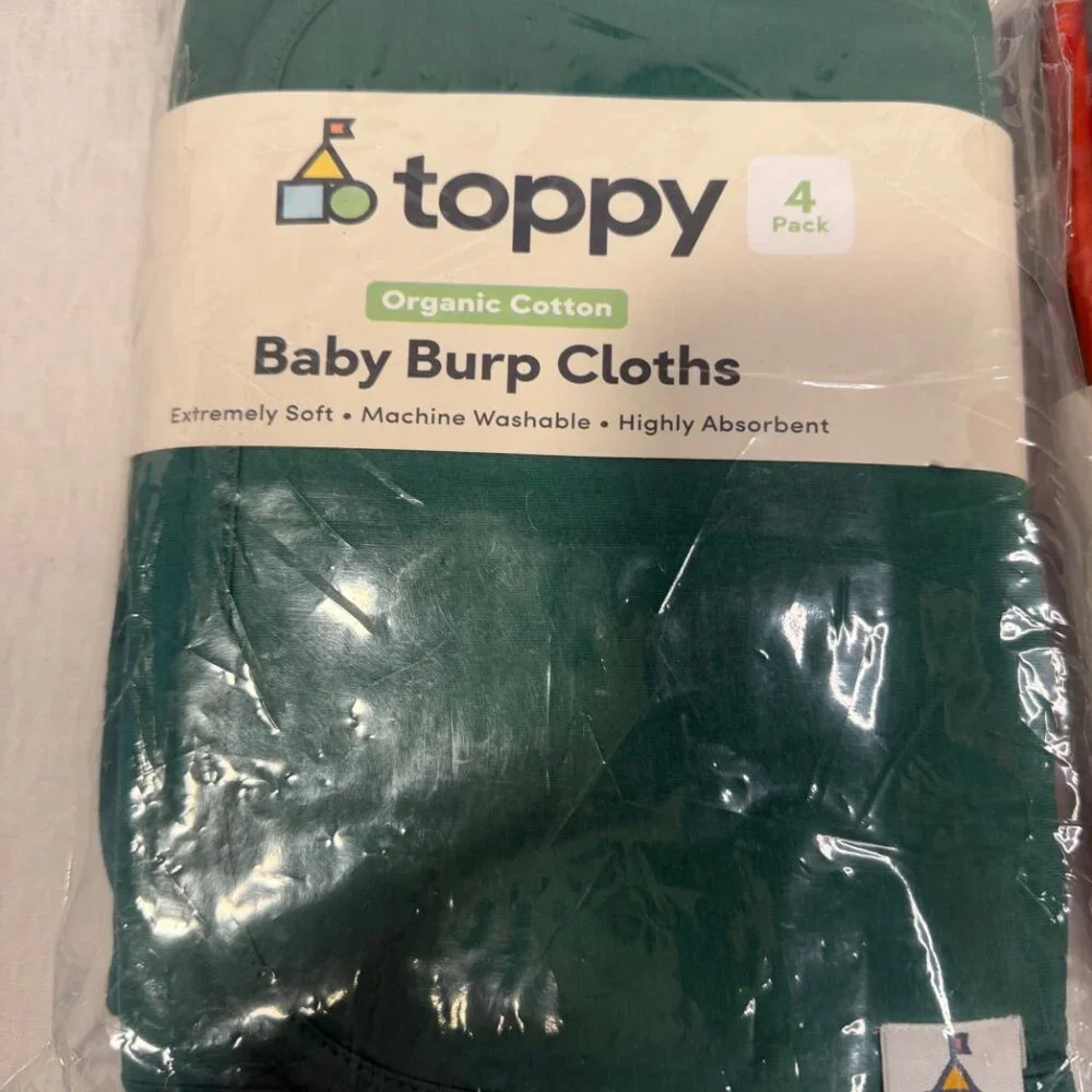 Toppy Organic Cotton Baby Burp Cloths 8 Pack New Sealed Soft Absorbent